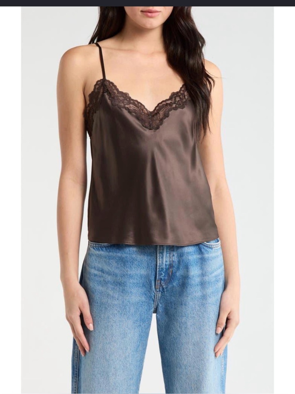 Reformation Silk Lace Cami Tank Top Brown Y2K Coquette Lingerie Size M